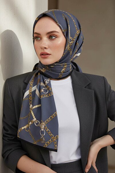Vissona KREP ZİNCİRLİ KEMER DESENLİ FÜME RENKLİ 75X195 KIRIŞMAZ ŞAL