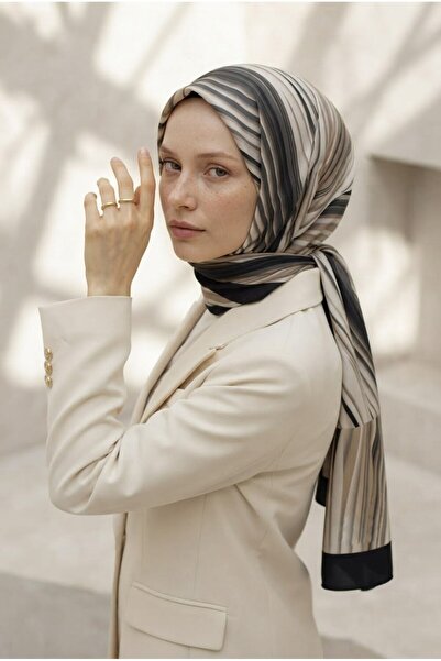 Vissona Black Color with Crepe Striped Pattern 75X195 Non-Fading Shawl