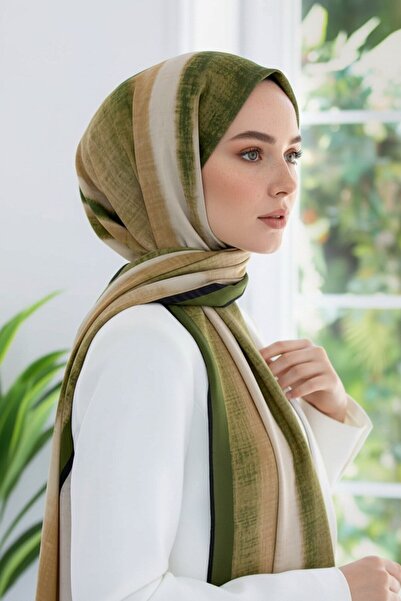Vissona KREP BATİK DESENLİ HAKİ RENKLİ 75X195 KIRIŞMAZ ŞAL