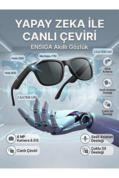 EN SİGA Yapay Zeka 8 MP Kameralı Akıllı Gözlük EIS WiFi Bluetooth Çeviri Sesli Asistan Şarj Kutulu