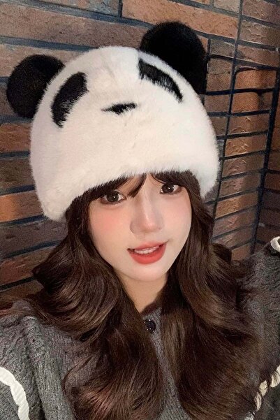 TAKIŞTIR Crno-bela panda u boji, šešir sa figurom Pliš