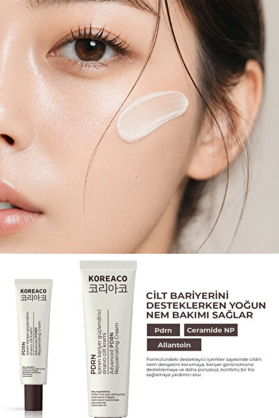 KOREACO PDRN Ceramide Bariyer Güçlendirici Yüz Kremi | Seramid NP ve Niasinamid İçeren Onarıcı Nemlendirici (%99 Saf PDRN Krem) 20 ml