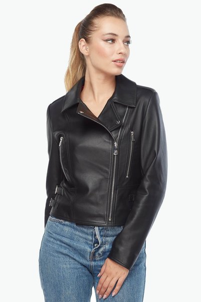 Deriza Nera Genuine Lambskin Biker Women's Coat Black