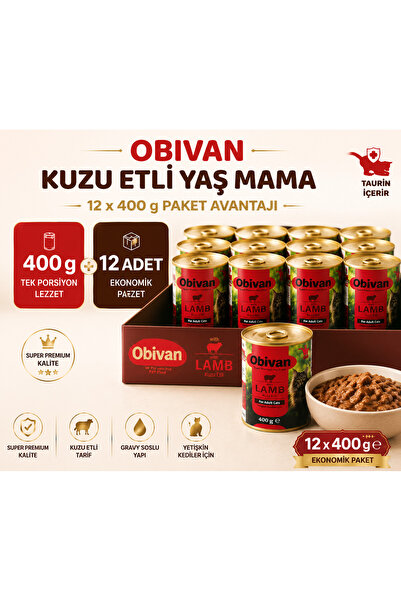 obivan Kuzu Etli Sos İçinde Gravy Yetişkin Kedi Konservesi 400 gr x 12 Adet