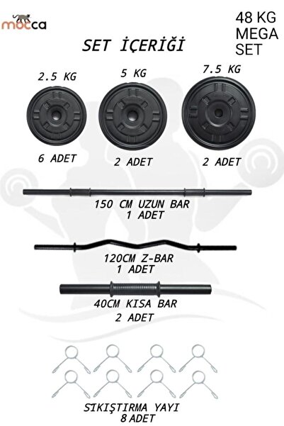 Mocca Style 48 Kg Z-barlı Megaset Halter Seti Ve Dambıl Seti ,ağırlık Seti , Fitness Seti