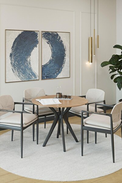 PLASMOB 90x90cm Yuvarlak Masa (Sadece Masa) Ceviz-Siyah Mutfak Masası-Balkon ...