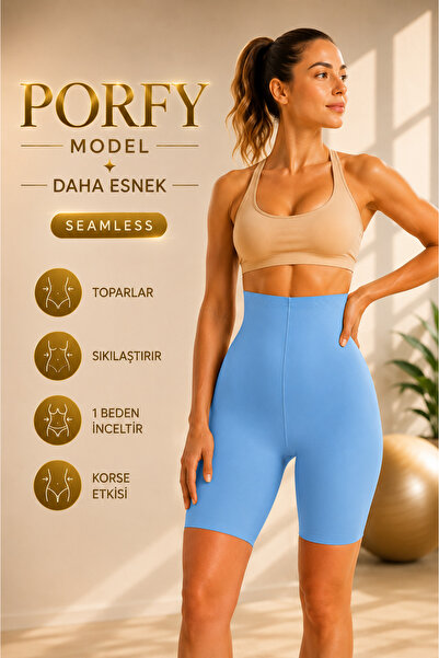 MİSTİRİK Porfy Model Dikişsiz Esnek Şort Spor Korse Mavi Renk 091