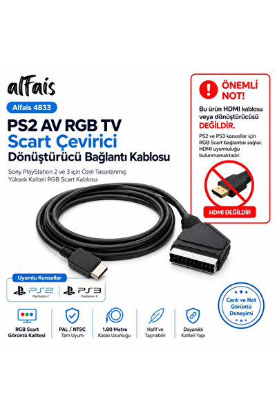 Genel Markalar 4833 Ps2 Av Rgb Tv Scart Çevirici Dönüştürücü Bağlantı Kablosu