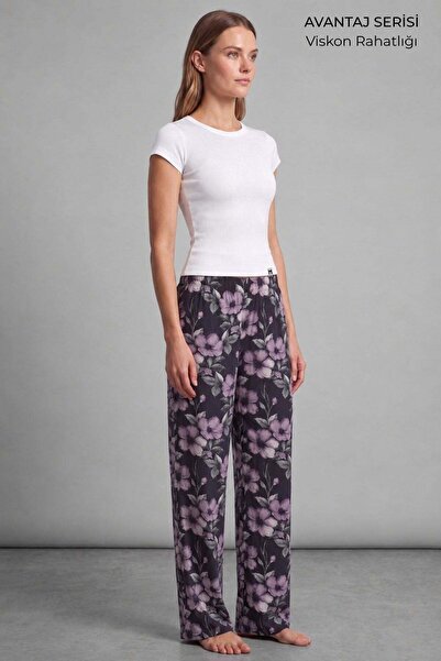 Aytuğ&Mısırlı Egyptian Women's Viscose Floral Bottom Pajamas Black