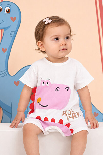 Rocha Baby رومبير صيفي للأطفال من القطن بتفاصيل ثلاثية الأبعاد مطبوع عليه دين...