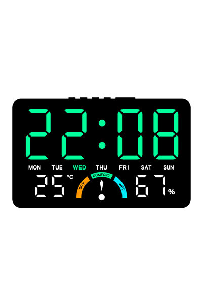 Choice6 Black Shell Green Digital Alarm Clock TEMP Humidity Comfort Level Wee...