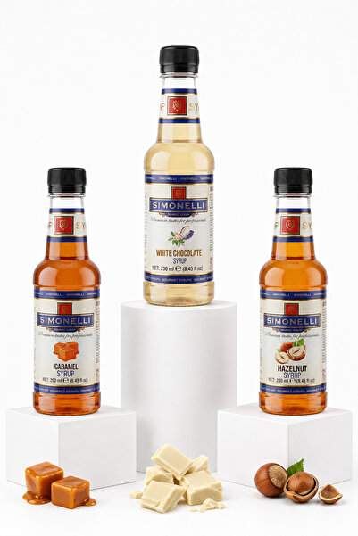 Simonelli 3'lü Kahve Şurubu Seti 250 ml (3x250 ml) - Karamel, Beyaz Çikolata ...