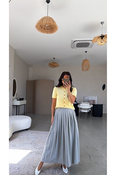 Buket Teke Gray Pleated Maxi Skirt