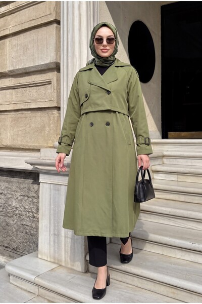 Modamorfo Pleated Skirt, Bolero and Belted Trench Coat -Khaki