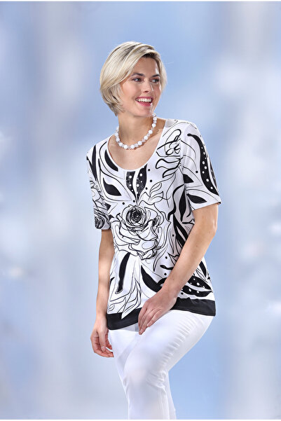 YXL COLLECTION Γυναικεία μπλούζα με κοντό μανίκι με μοτίβο λουλουδιών μεγάλου...