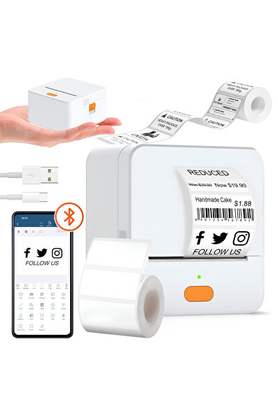 EALMEU Mini imprimantă portabilă EALMEU® MX2-P1S alb, termică Bluetooth, 203 ...