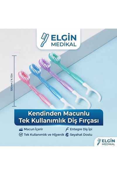 Elgin Medikal 100 Adet Kendinden Macunlu Kürdan Ve Diş İpli Fırça