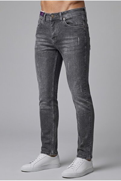 ElitWear Erkek Slim Fit Lazer Detaylı Dar Kesim Jeans Pantolon
