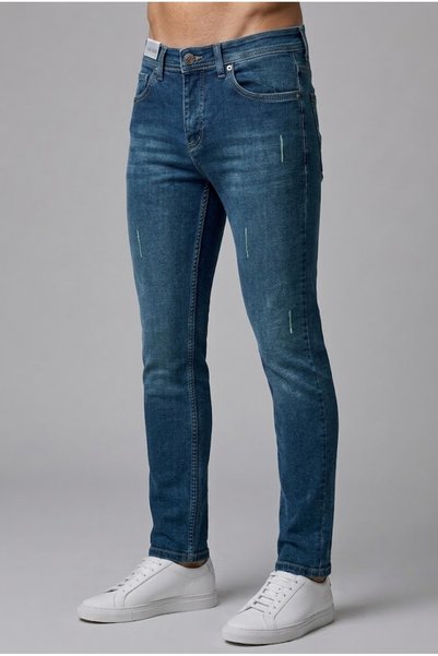 ElitWear Erkek Slim Fit Lazer Detaylı Dar Kesim Jeans Pantolon