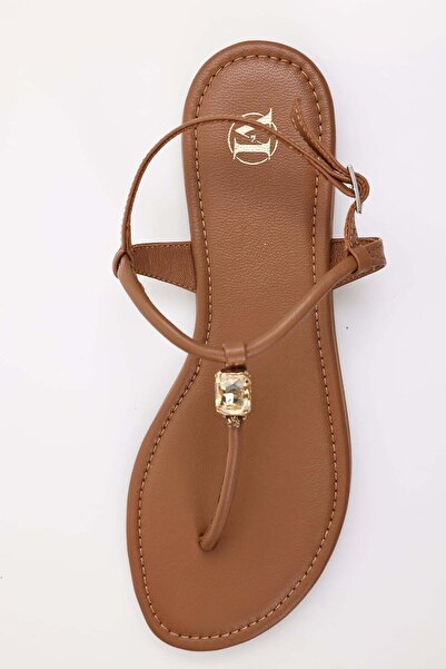 5in1Canpolat Taba Single Stone Sandals 26057