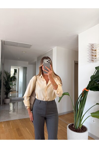MERVE AKSOY Lyocell Premium Gömlek - Sarı