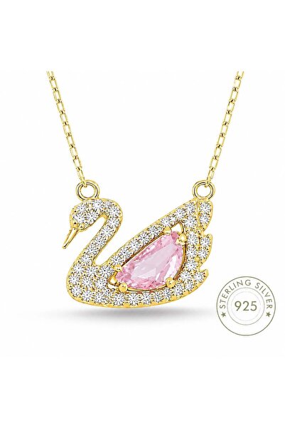 Pietra Pembe Zirkon Taşlı Kuğu Kolye | 925 Ayar Gümüş Kolye- Gümüş Kuğu Kadın...