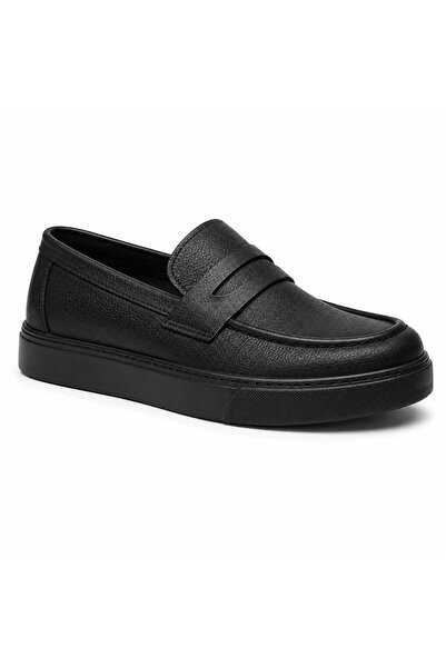 BESKAR Ba0580 Black Vegan Leather Men's Shoes - Black High-Sole Laceless Belt...