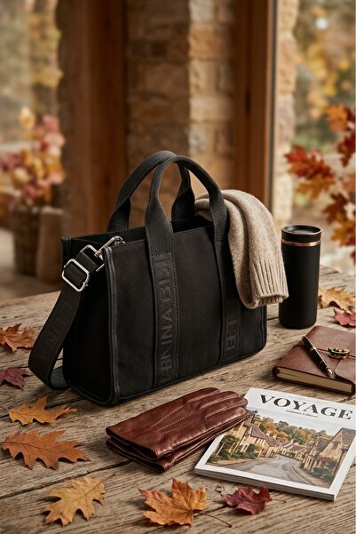 LUNABLU Women's Bag Black Canvas Cross Strap Shoulder Bag