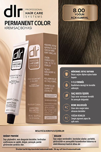 DLR Color Saç Boyası 60ml 8.00 Yoğun Açık Kumral- Profesyonel Kuaför Kalitesi...