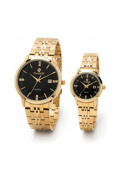 Clasico Signature Couple Watches Set for Men & Women – Elegant Tone Matching Couple Quartz Watches – Gold Case