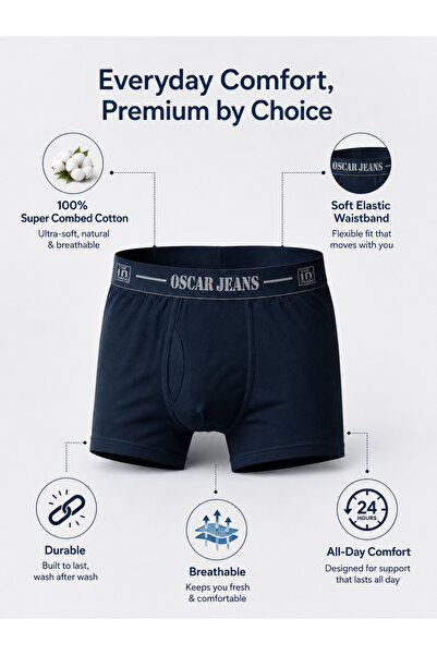 OSCAR JEANS 6 Pack 100% Cotton Men's Underwear Boxer Brief Super Combed Soft Breathable Elastic Waistband