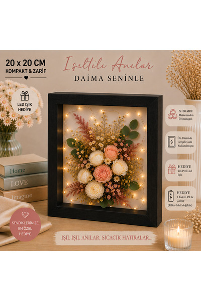 Sevcan sanat atölyesi 20x20×3 Black Depth Glass Memory Frame with Mat, Flower...