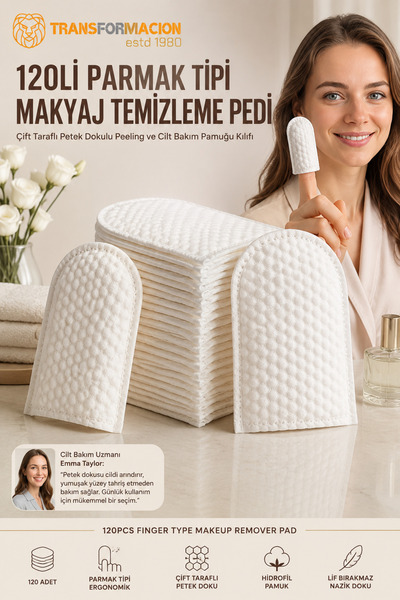 Transformacion 120'li Parmak Tipi Makyaj Temizleme Pedi, Yüz & Tonik Pamuğu 7...