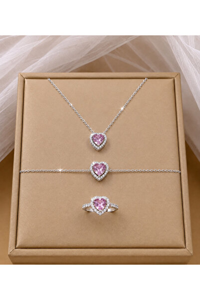 Ebravia Heart Model 3-Piece Necklace Bracelet Ring Steel Set