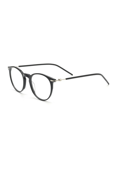 MORE ME 1636 C01 Shiny Black Round Acetate Eyeglass Frame 49-21-140 mm