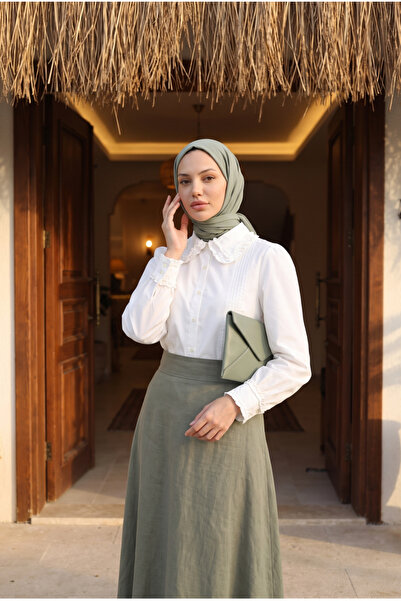 bellura Bebe Yaka Fırfır Detaylı Düğmeli Nervürlü Poplin Gömlek