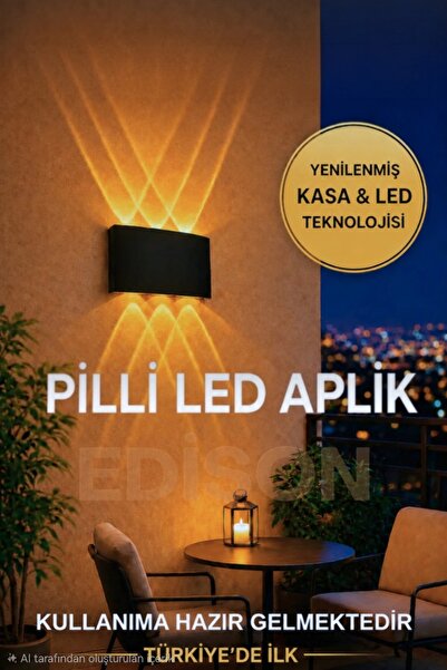 Edison Pilli Led Aplik Pilli Aplik Aydınlatma Çift Taraflı Led Dekoratif Duva...