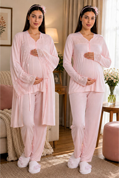 ByLohusa Rahat Kesim Emzirme Özellikli Sabahlıklı Hamile Lohusa Pijama Takımı...
