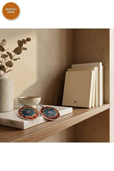 Erol Bakır Copper Turquoise Red Mandala Patterned Dangle Earrings |   100% Ha...