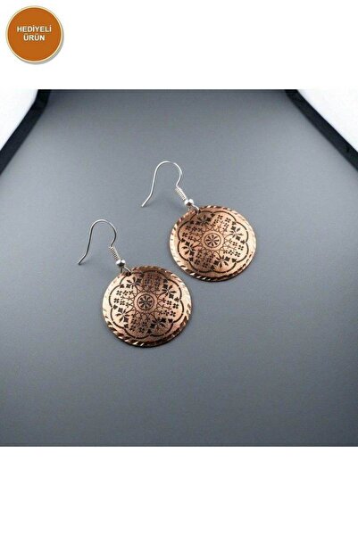 Erol Bakır 100% Handmade Copper |   Copper Beige Mandala Motif Dangle Earring...