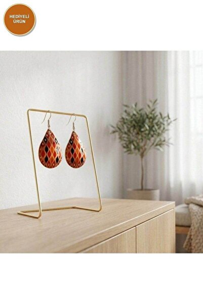 Erol Bakır 100% Handmade Copper |   Copper Orange Minimal Floral Pattern Dang...