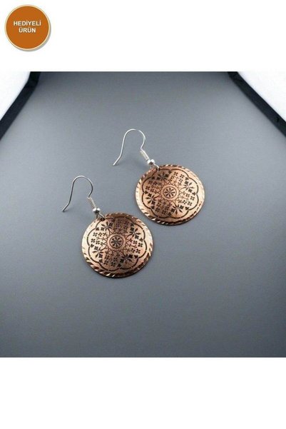 Erol Bakır 100% Handmade Copper |   Copper Beige Mandala Motif Dangle Earring...