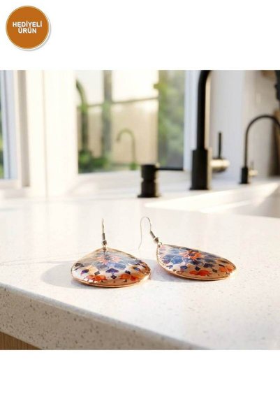 Erol Bakır 100% Handmade Copper |   Copper Beige Orange Floral Patterned Dang...
