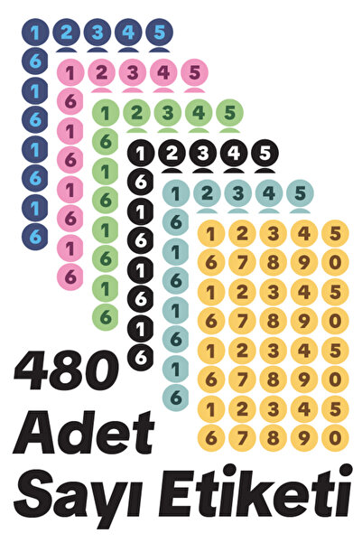 Matrak Şeyler 400+ Pieces Colorful Numbered Round Number Labels Numbered Mark...
