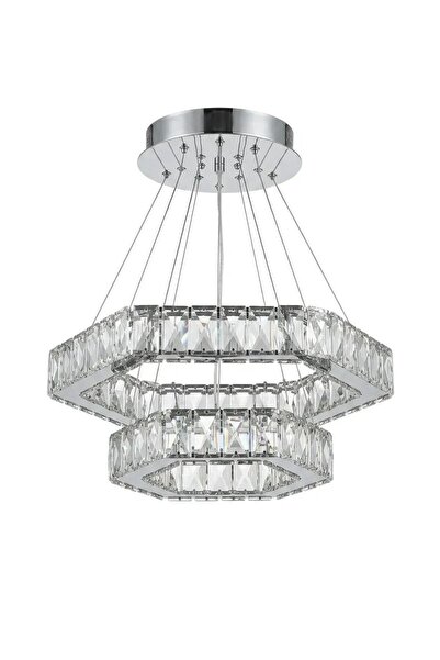 lunexa aydınlatma Modern Kristal Taşlı Led Avize 3 Renk Altıgen