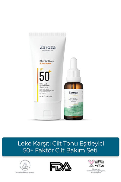 ZAROZA Leke Karşıtı Cilt Tonu Eşitleyici 50+ Faktör Cilt Bakım Seti