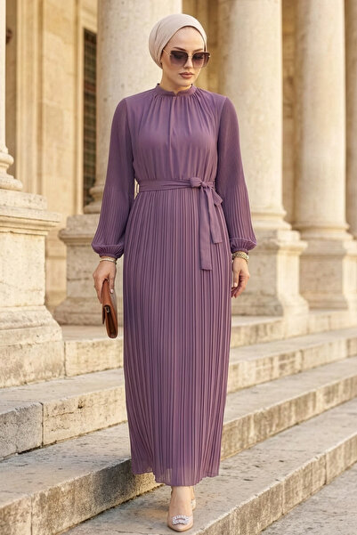 N.S NEVA STYLE Pleated Dark Lilac Hijab Dress 30301Klila
