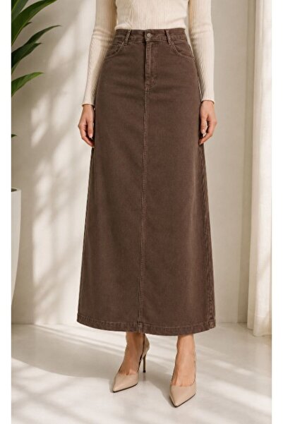 vl vellichor Medium Size Lycra Gabardine Skirt Antique Brown