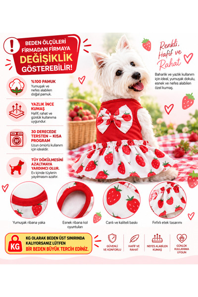 DOGİ&DOG Small Breed Strawberry Detailed Summer Dog Outfit Dog Dress Cat Outf...