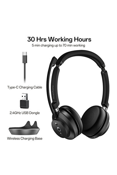 Choice سماعات رأس لاسلكية بلوتوث R02W من راونفوسني مزودة بميكروفون، ودونجل US...